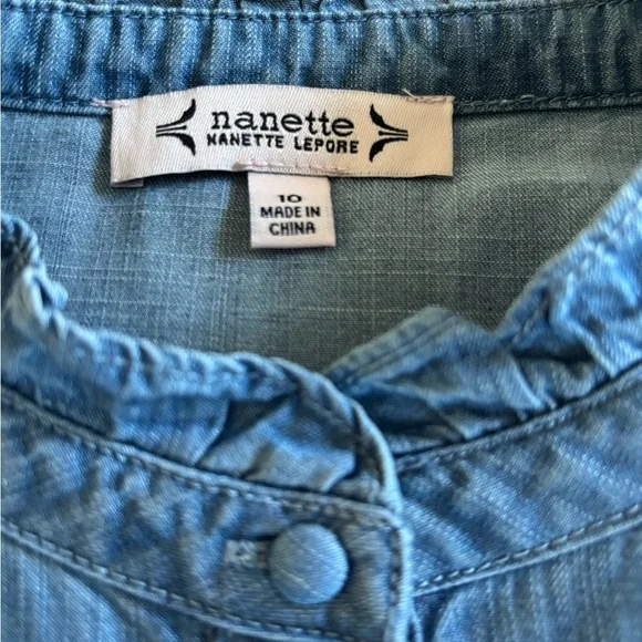 Nanette Lepore Blue Denim Ruffle Sleeve Button Front Midi Dress NWT Size 10 - Picture 6 of 9